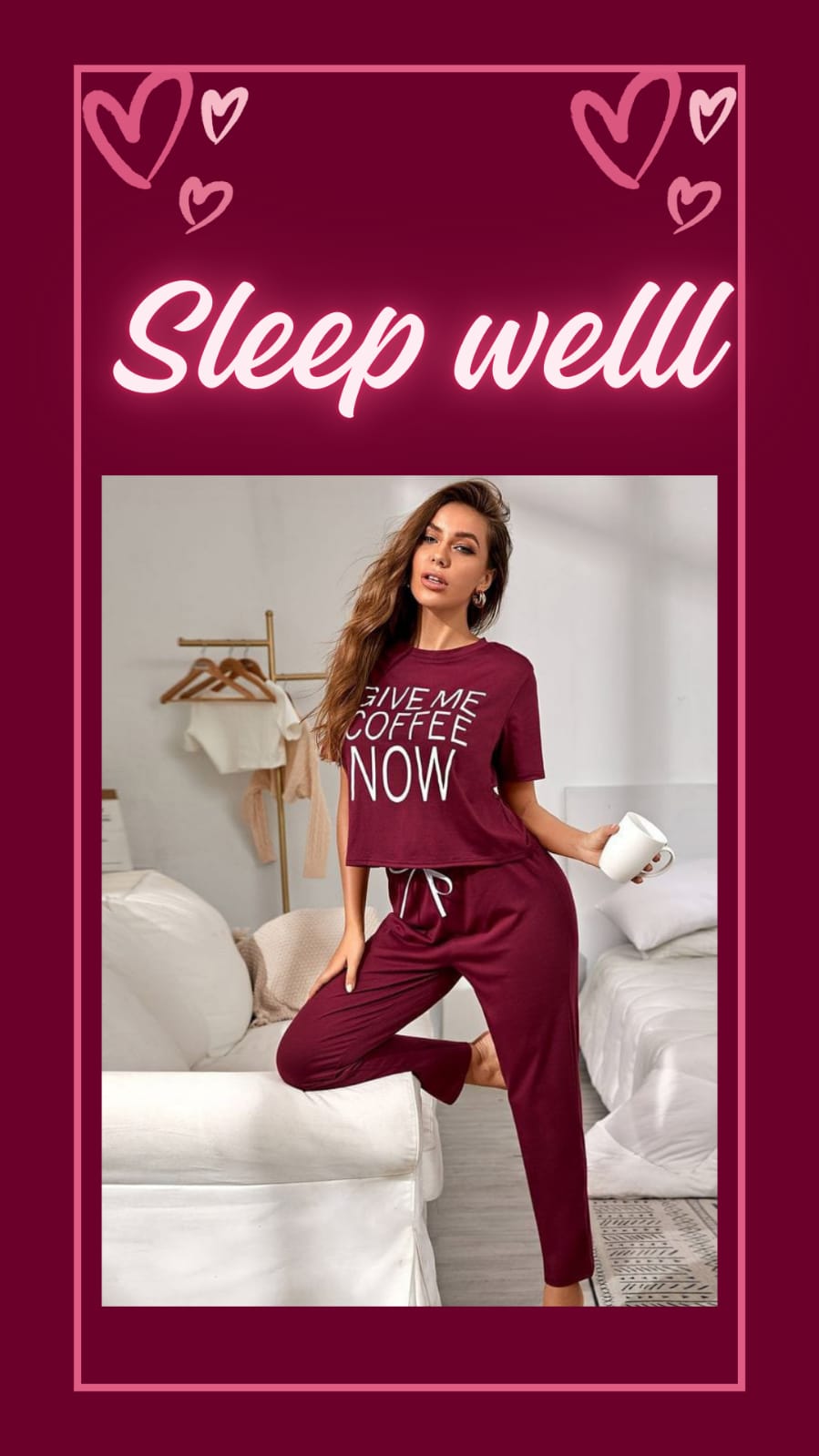 Women's Maroon Pajama Set – Comfy Nightwear Loungewear