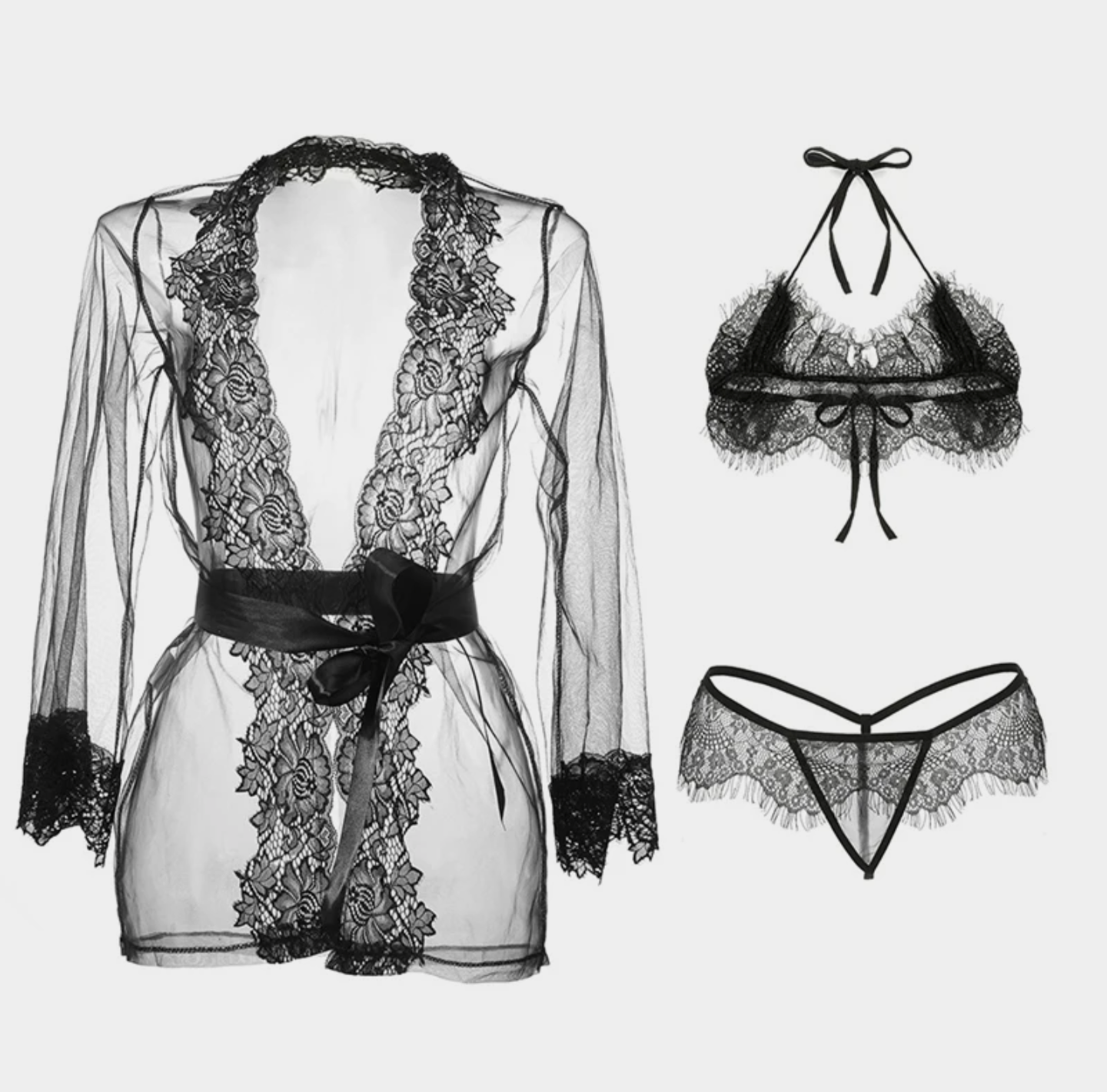 Red Lace Lingerie Set with Sheer Robe