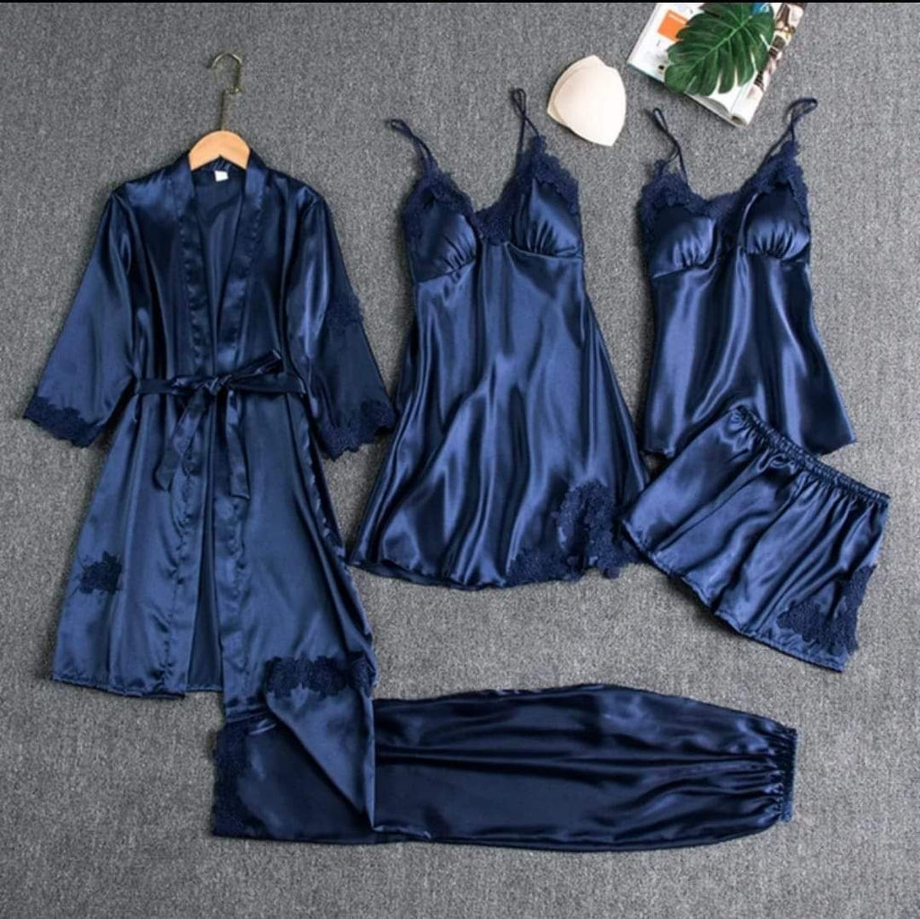 6-Piece Satin Lingerie & Nightwear Set – Ruby Red
