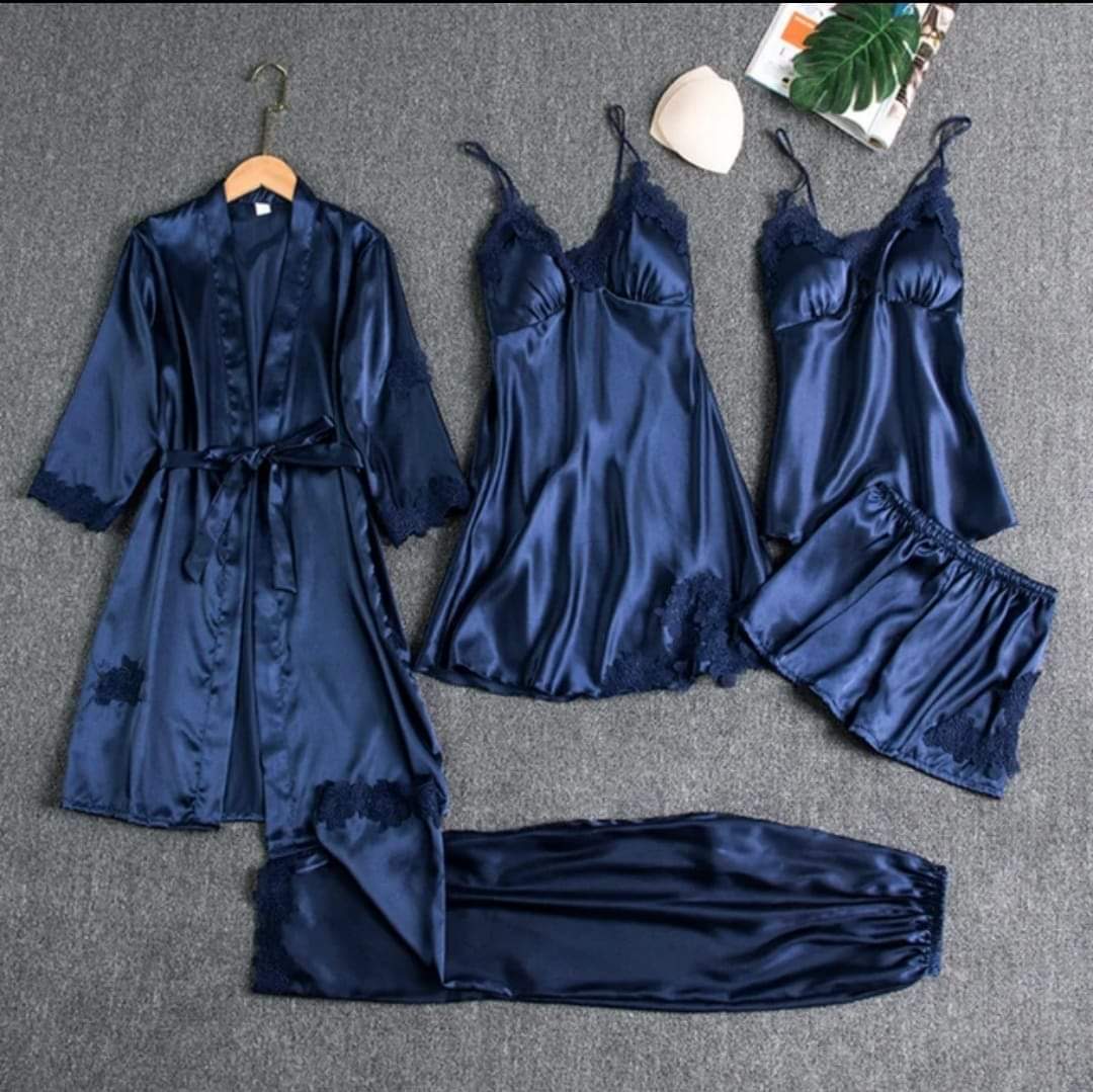 6-Piece Satin Lingerie & Nightwear Set – Ruby Red